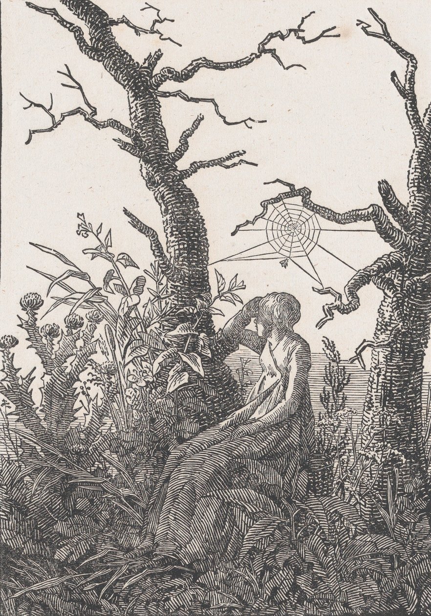Siddende kvinde med edderkoppesvæv, sandsynligvis 1803. af Christian Friedrich