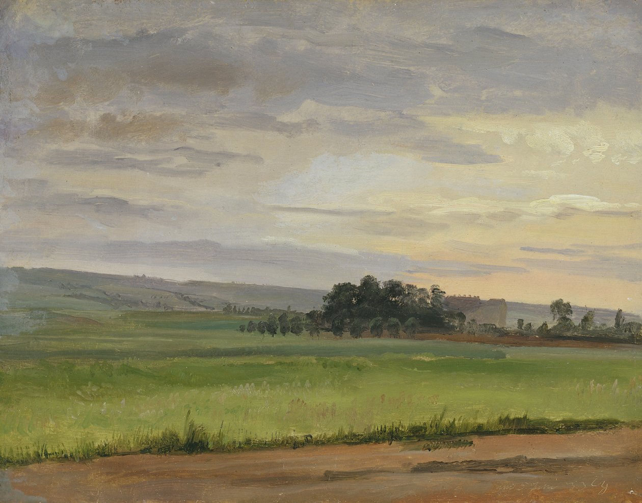 En kornmark nær Dresden, 1833 (olie på papir lagt på pap) af Christian Friedrich Gille
