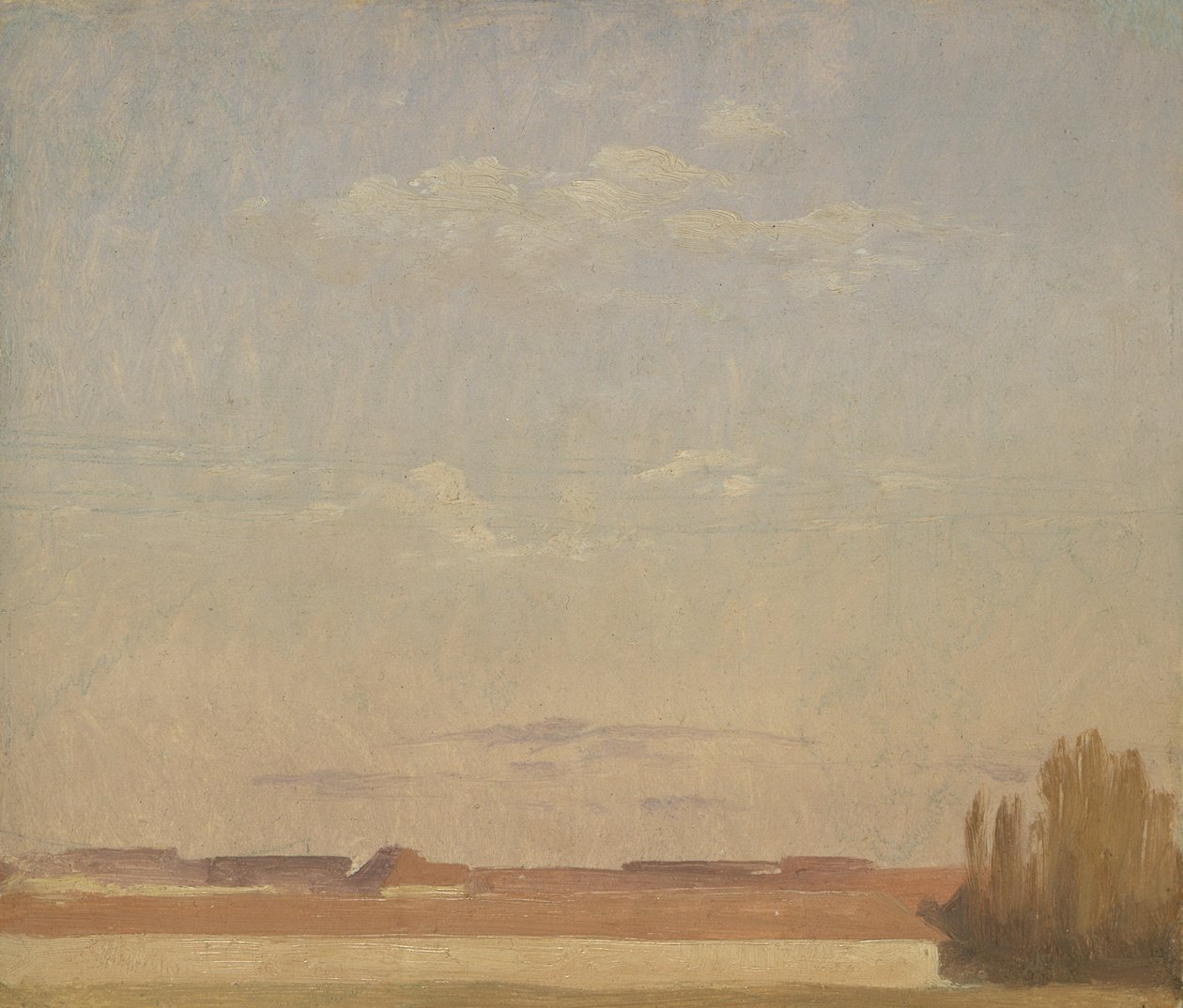 Udsigt over tagene i en Dresden-forstad (olie på papir monteret på lærred) af Christian Friedrich Gille