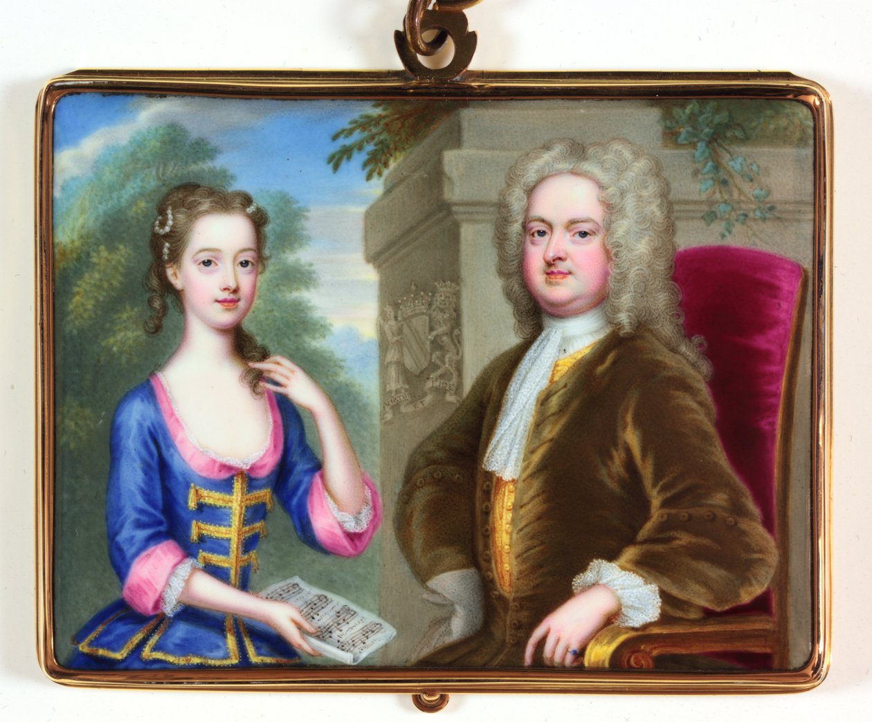 Lady Margaret Cavendish Holles Harley og hendes far Edward Harley (emalje) af Christian Friedrich Zincke