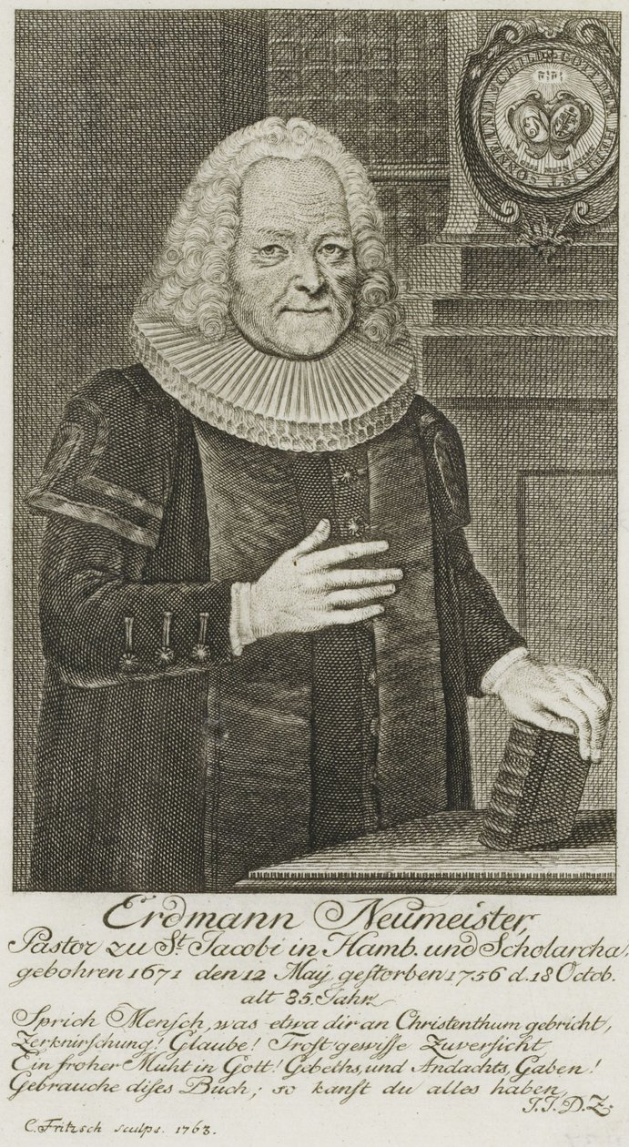 PPN663946751 Erdmann Neumeister, præst ved St Jacobi i Hamborg og Scholarcha. (1763) af Christian Fritzsch
