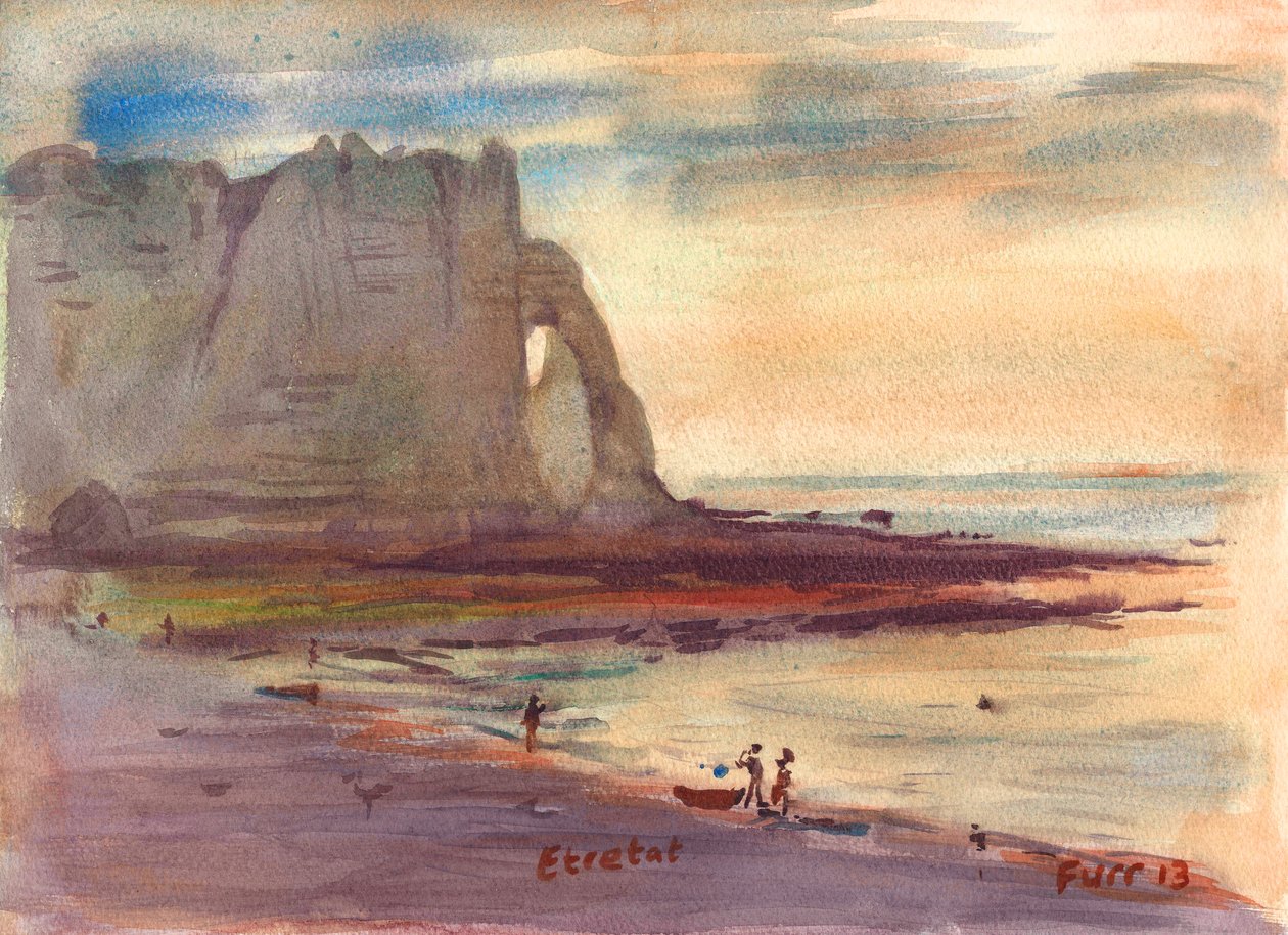 Burnt Orange Burgundy Etretat (akvarel) af Christian Furr
