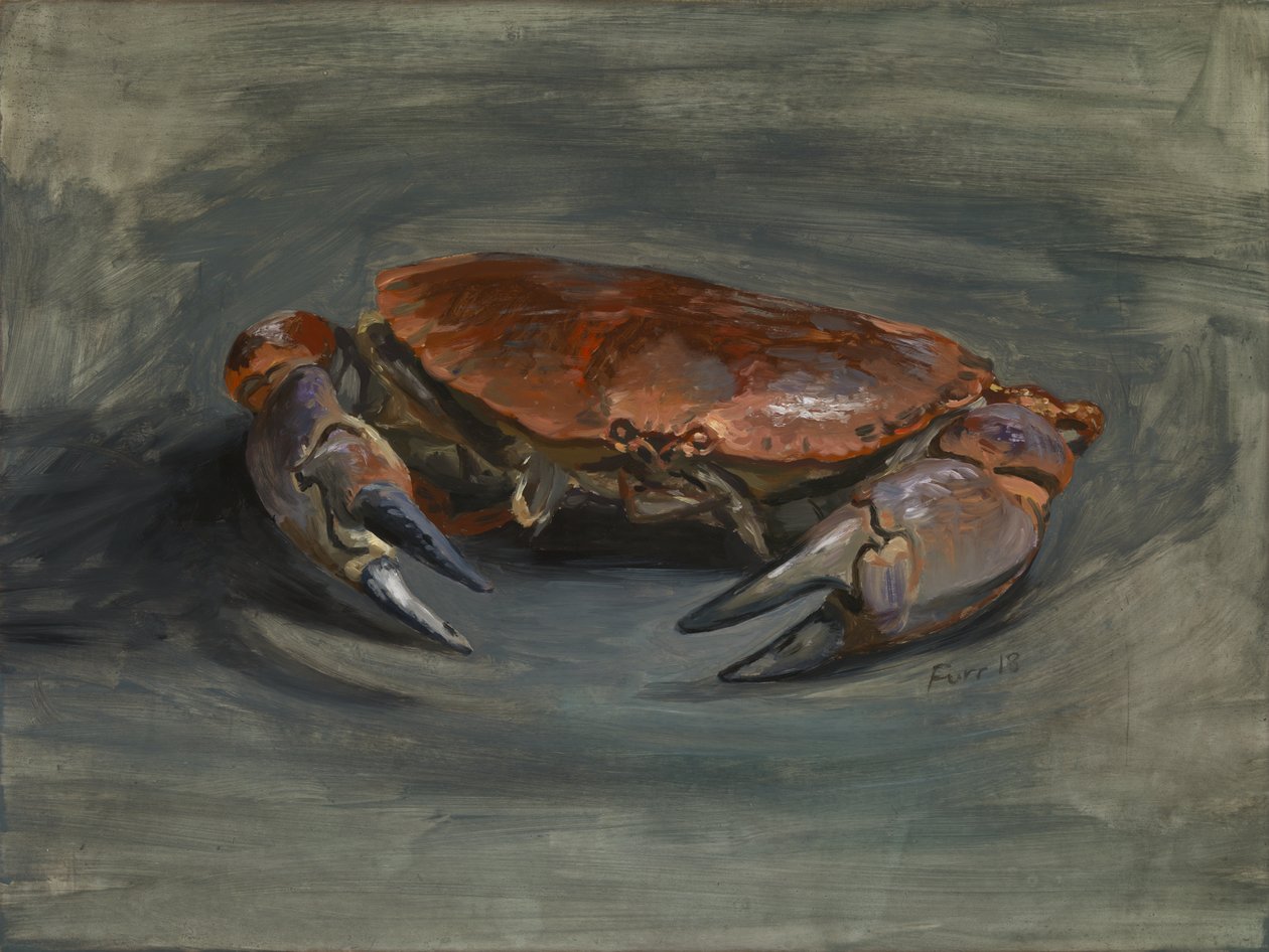Crab, 2018 (olie på gessobehandlet træpanel) af Christian Furr