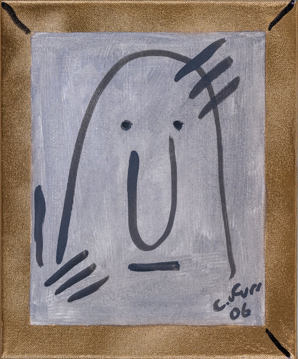 Minder mig om min egen eksistens II 2006 (olie og guldspray på lærred) af Christian Furr