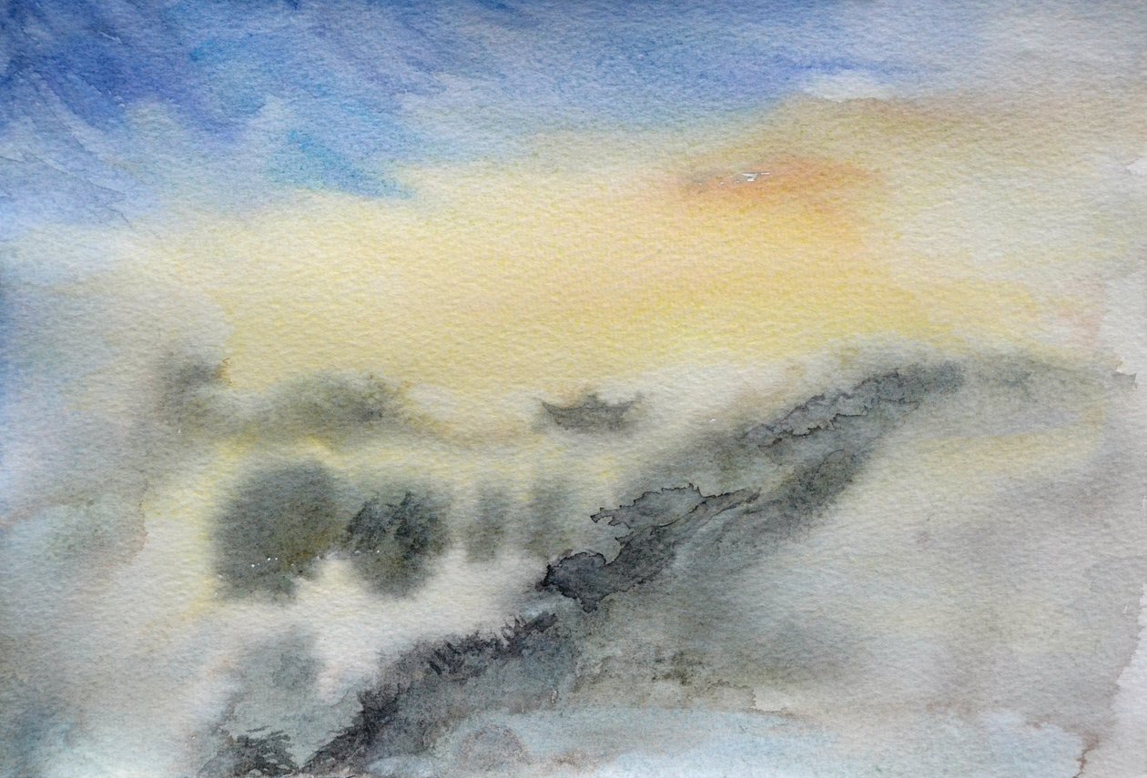 Temple in the Clouds, 2015 (akvarel på papir) af Christian Furr