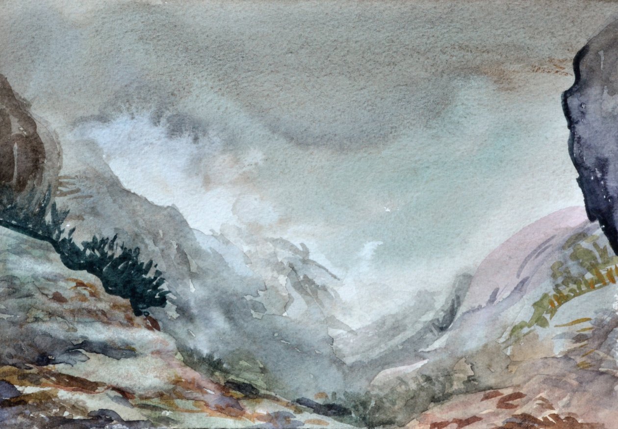 Valley In Mist, 2015 (akvarel på papir) af Christian Furr