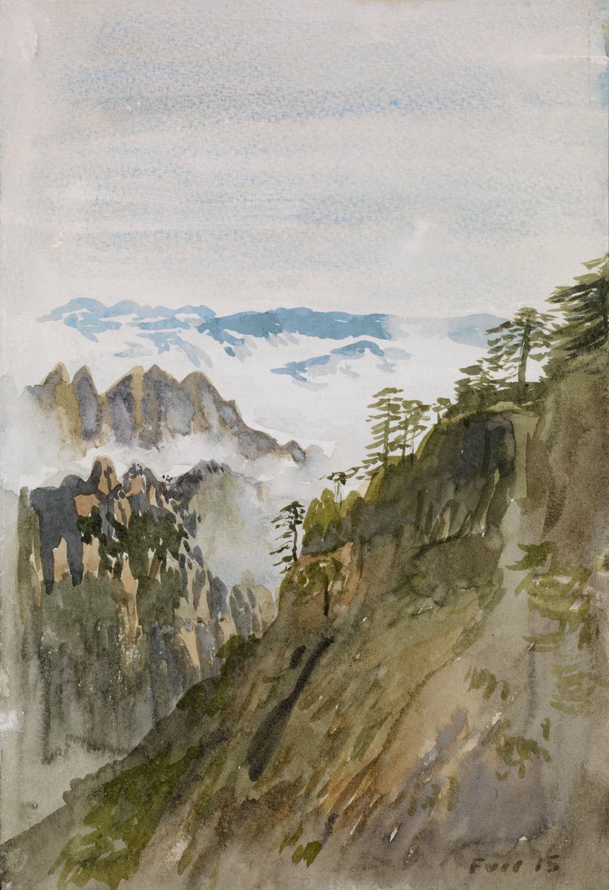 Yellow Mountain Pines, Huangshan, 2015 (akvarel på papir) af Christian Furr