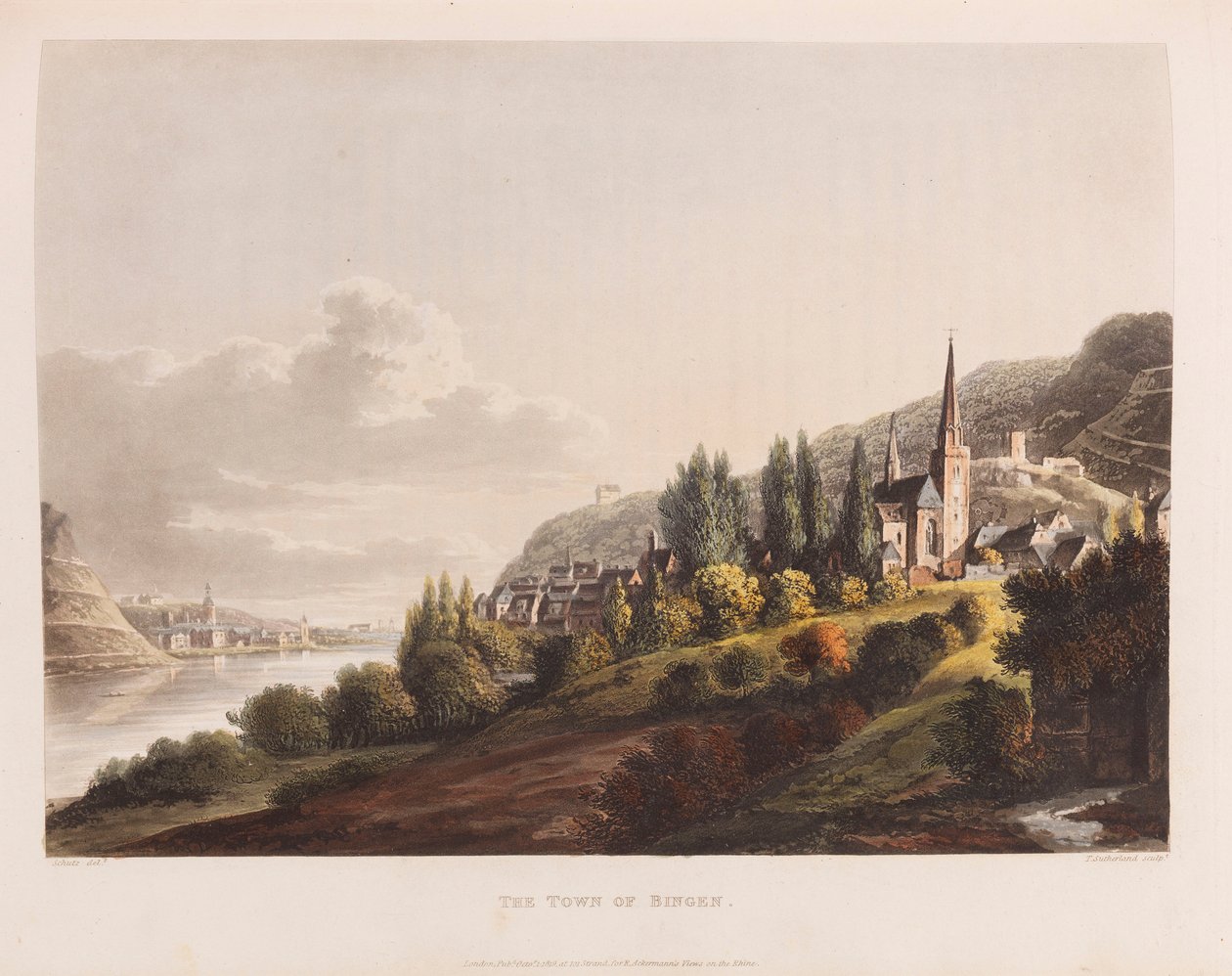 Bingen. Fra: En malerisk tur langs Rhinen, 1820. af Christian Georg Schütz the Younger