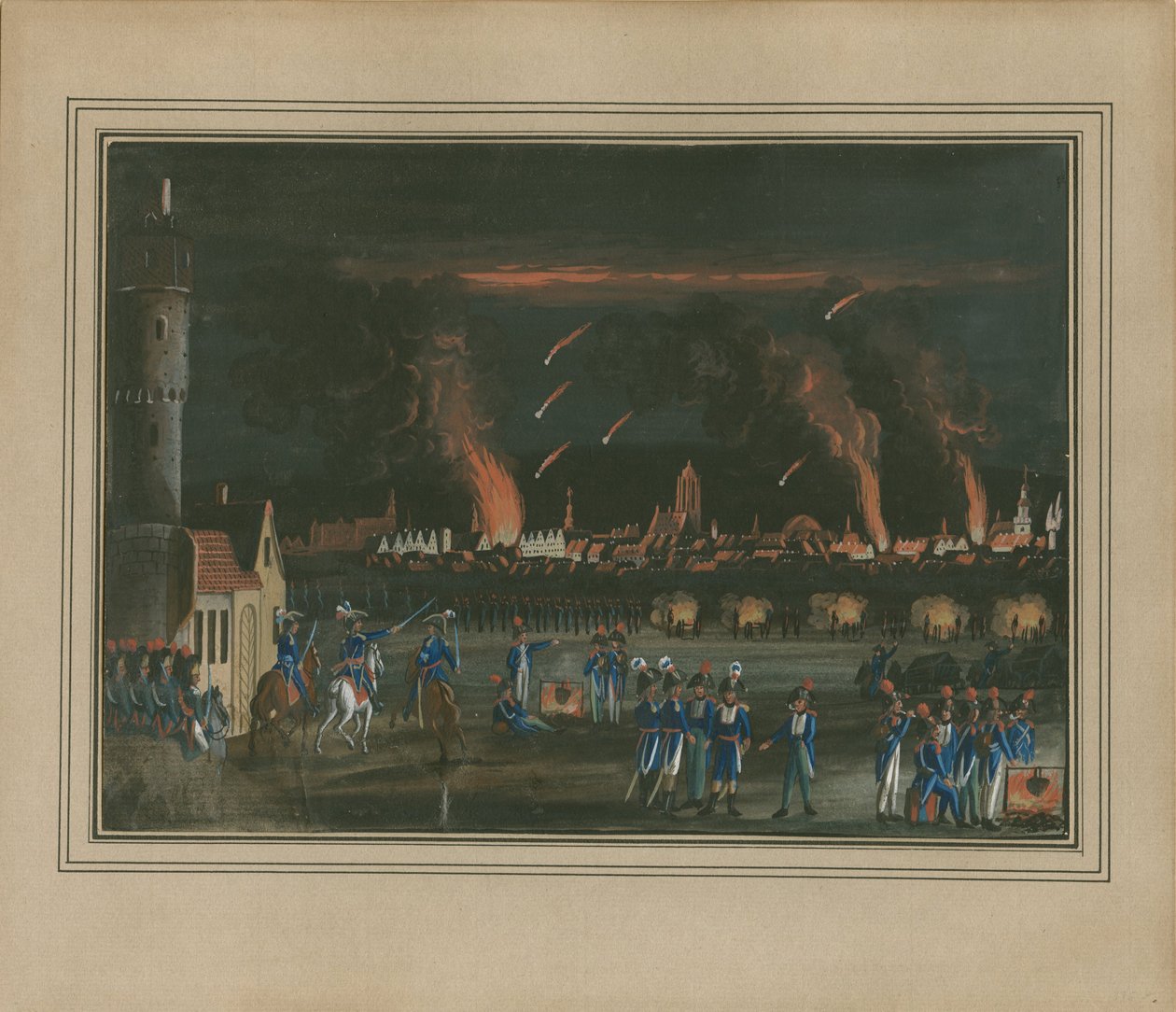 Bombardement af Frankfurt am Main af den franske hær, 13. juli 1796 af Christian Georg Schütz the Younger