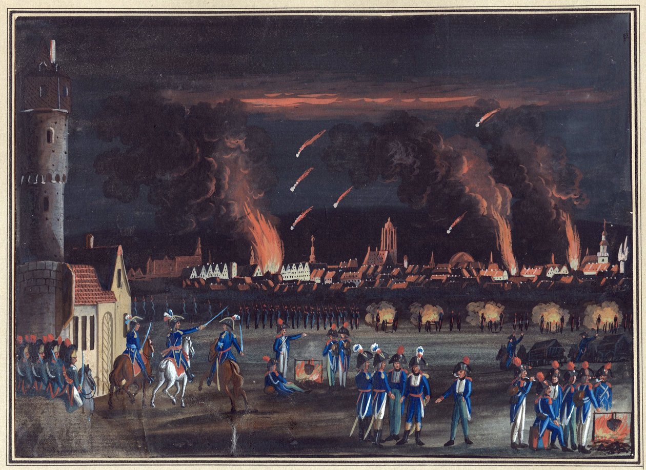 Første koalition - 13. juni 1796: Bombardement af Frankfurt am Main (Frankfurt) af det franske bombardement af Frankfurt am Main af den franske hær, 13. juli af Christian Georg the Elder Schuetz
