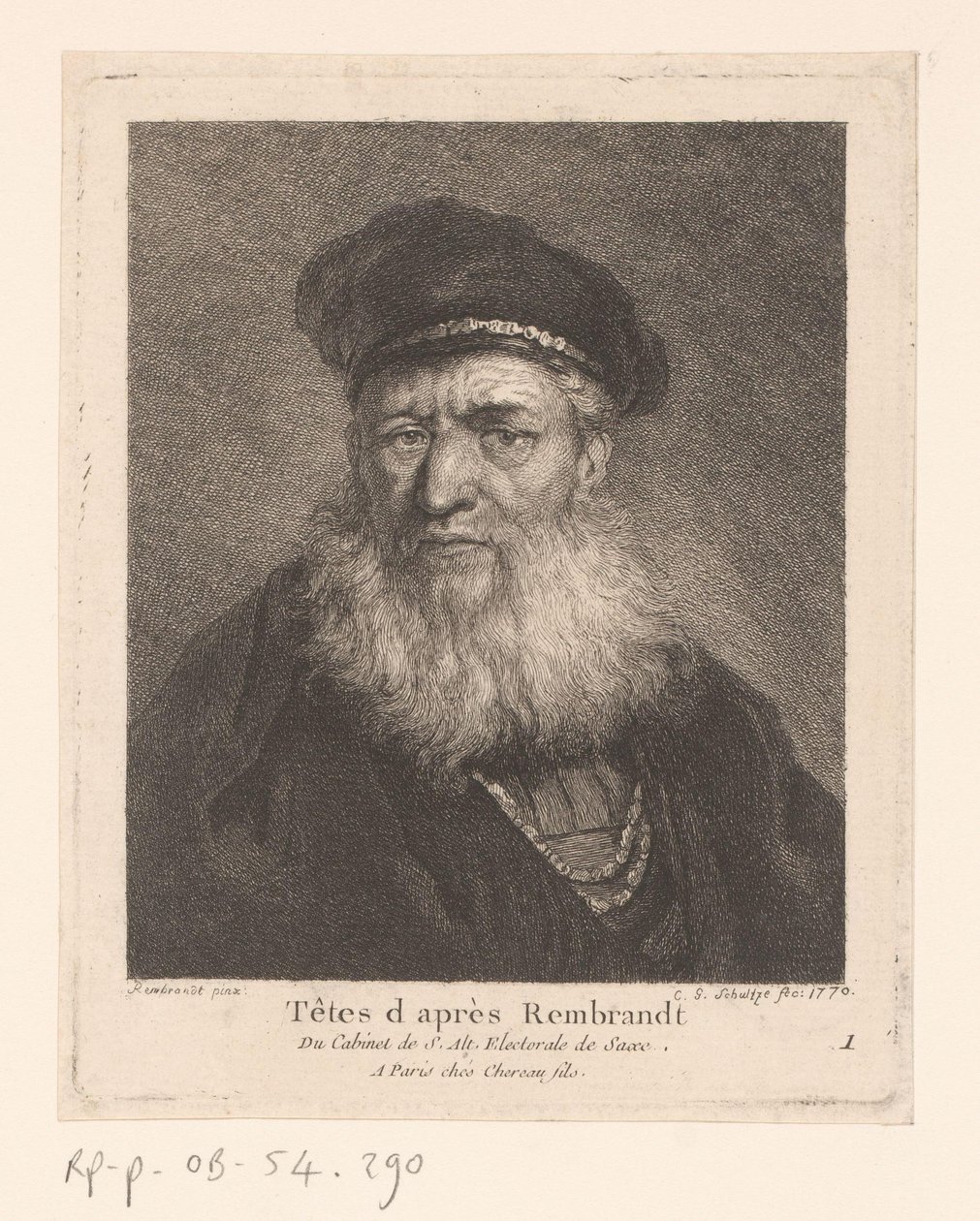 Gammel mand med baret og skæg People in the Style of Rembrandt (serietitel) af Christian Gottfried Schultze