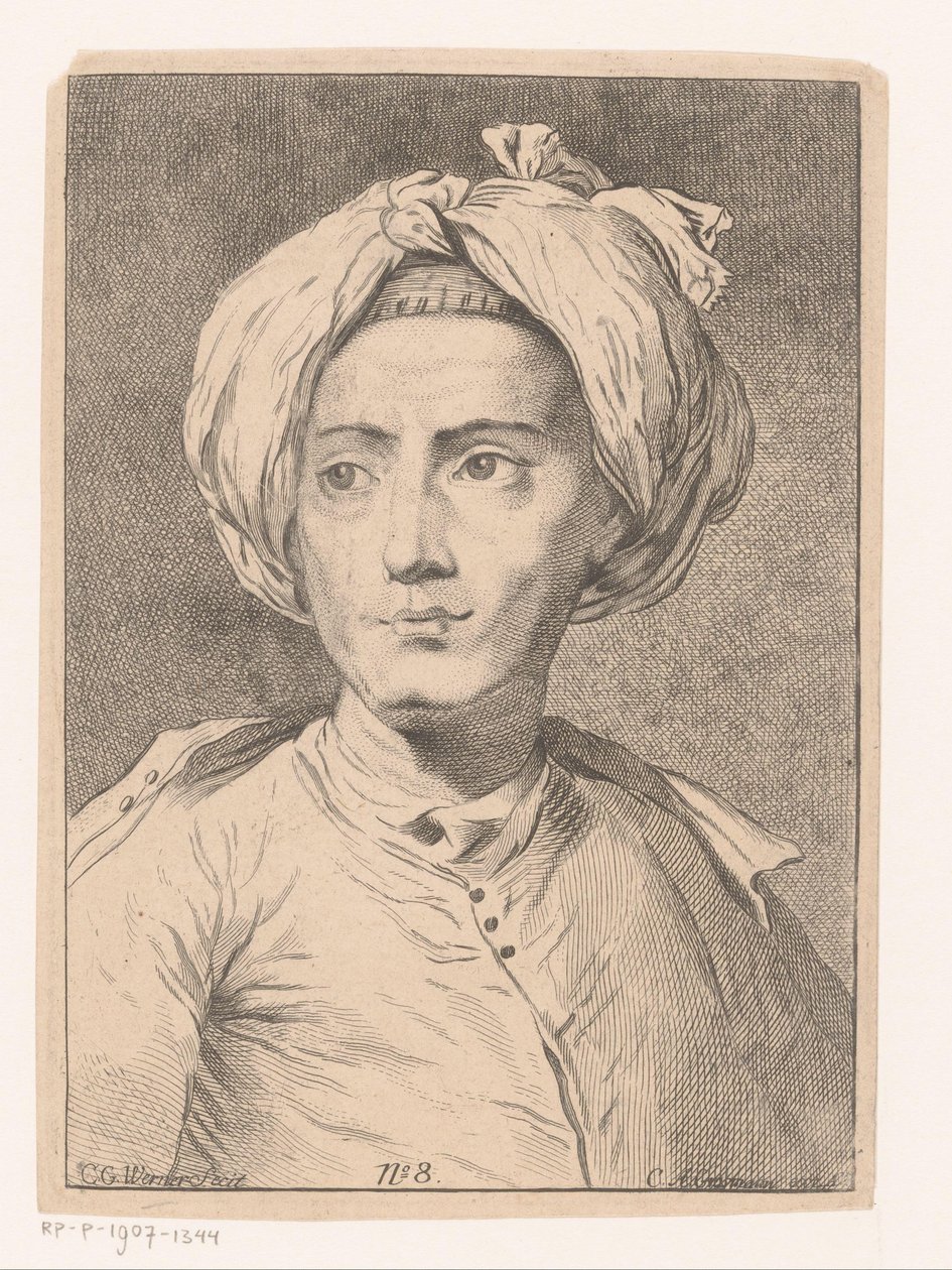 Portræt af en mand, muligvis et selvportræt af Christian Gottlieb Werner af Christian Gottlieb Werner (prentmaker)