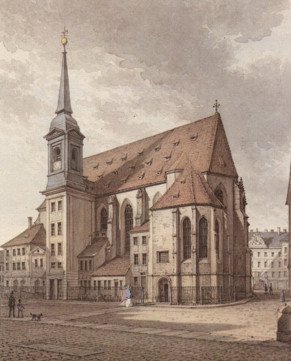 Akvarel af Sophienkirche i Dresden af Christian Gottlob Hammer