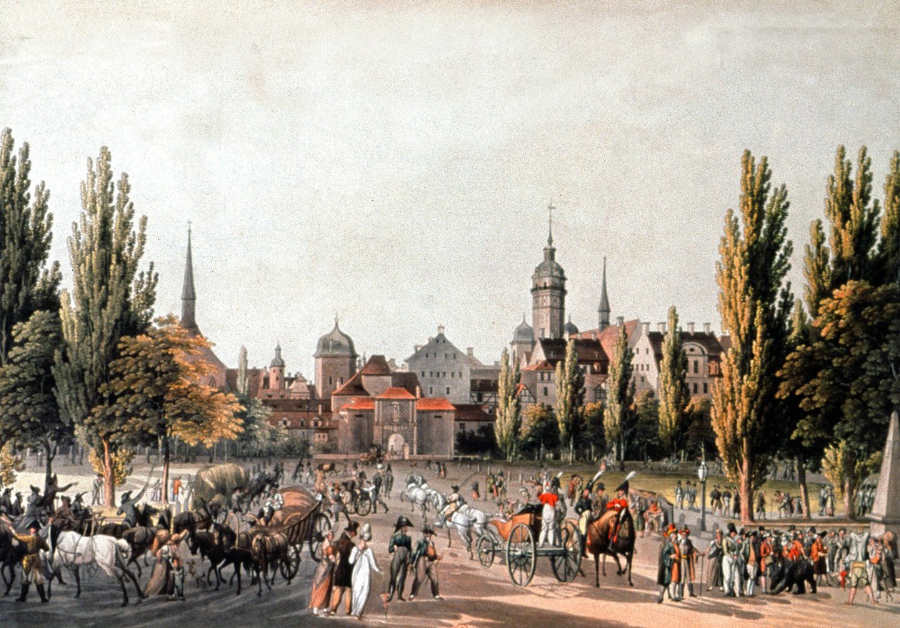 Handelsmessen i Leipzig, ca. 1810-20 (kobberstik) af Christian Gottlob Hammer