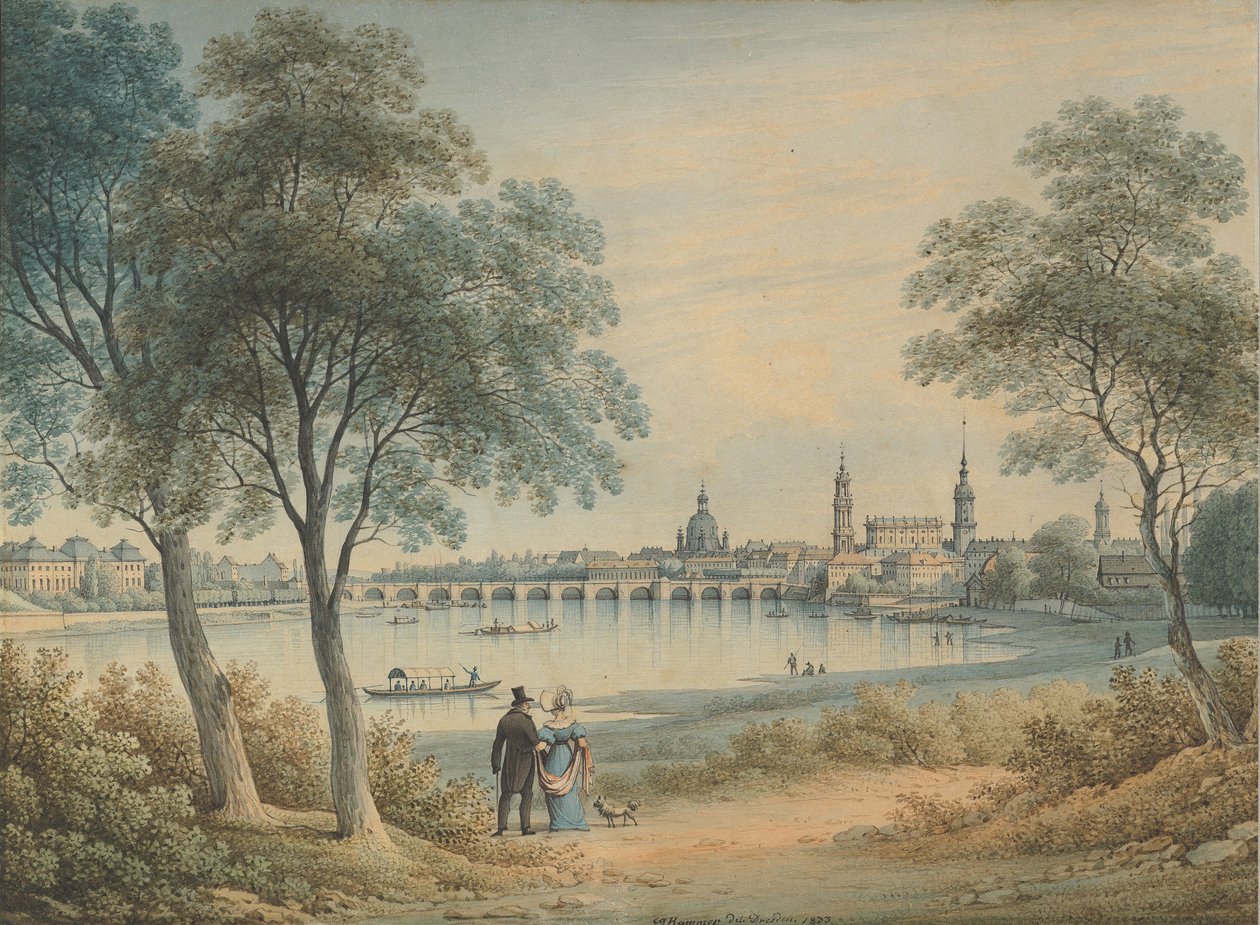 Udsigt over Dresden fra vest, 1833. af Christian Gottlob Hammer