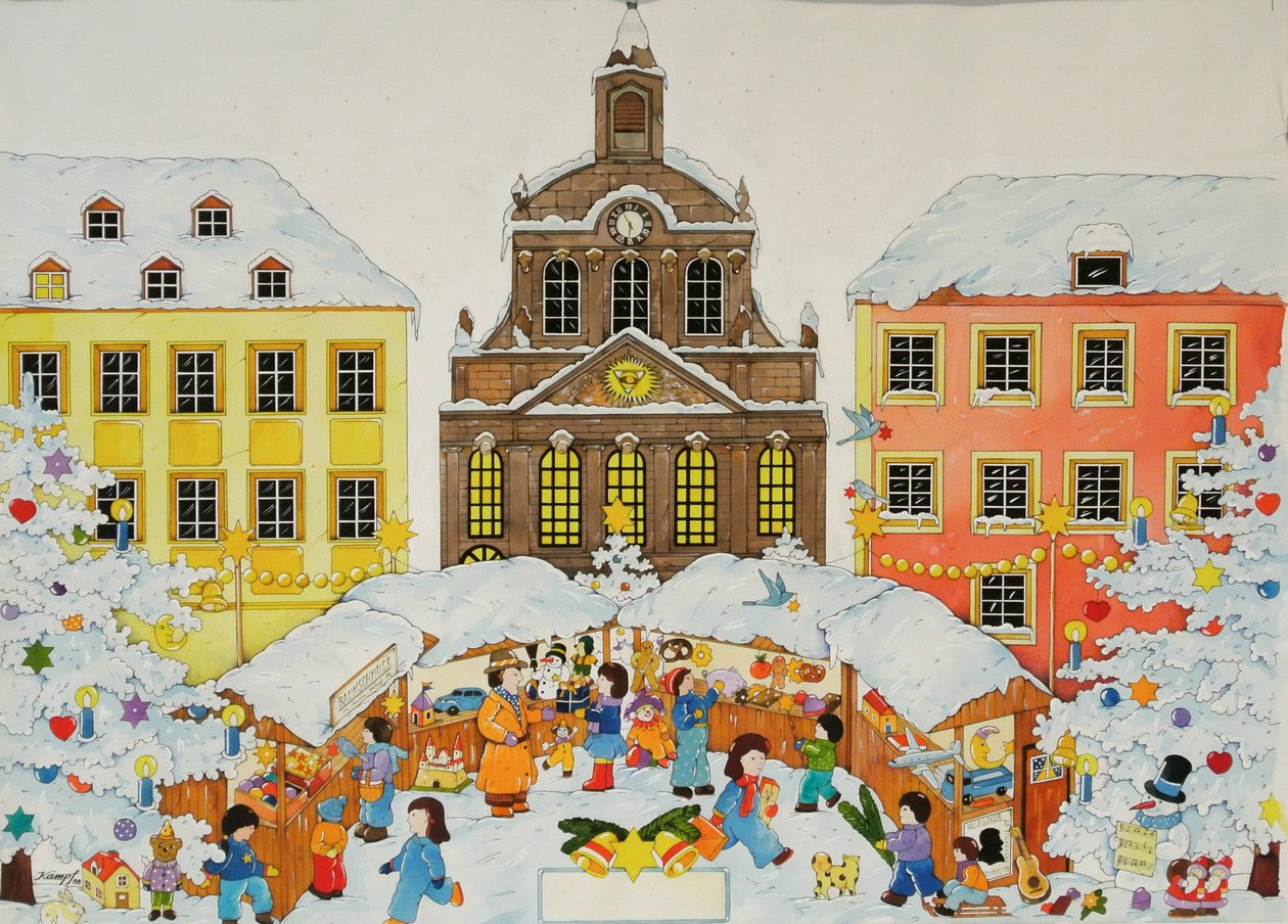 Julemarked, 2001 (akvarel på papir) af Christian Kaempf