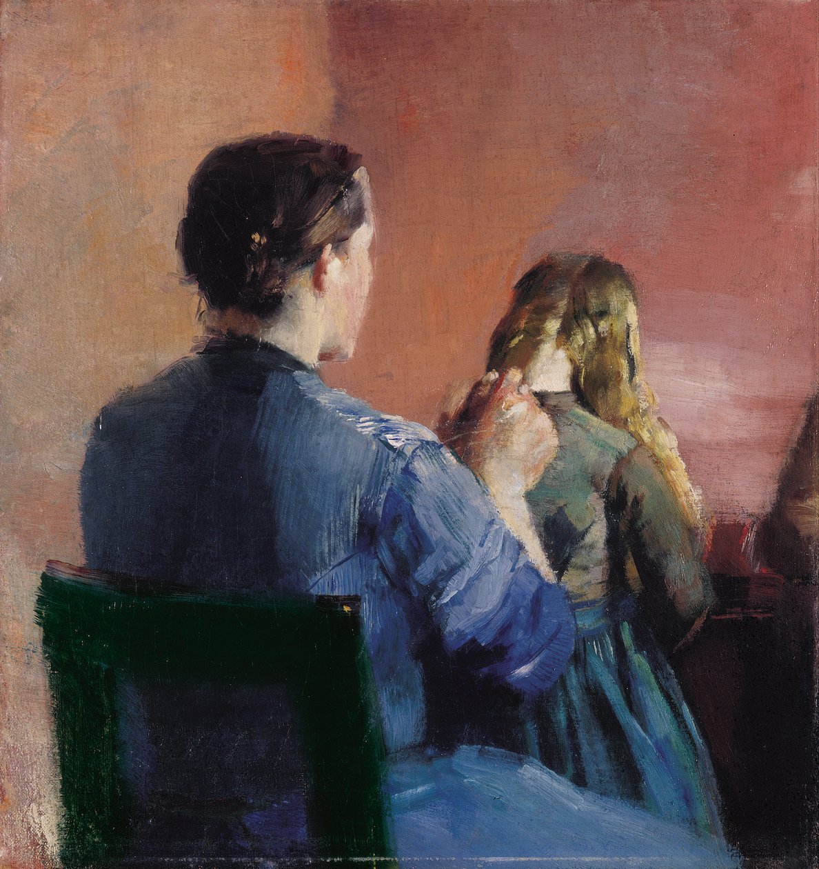 En mor, der fletter sin lille datters hår af Christian Krohg