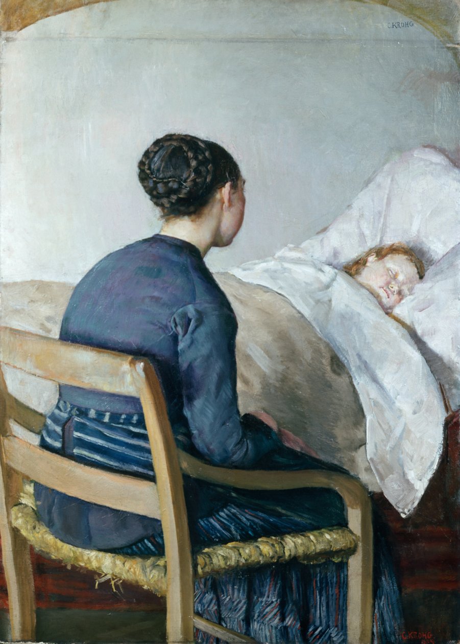 Mor ved sit syge barns seng af Christian Krohg