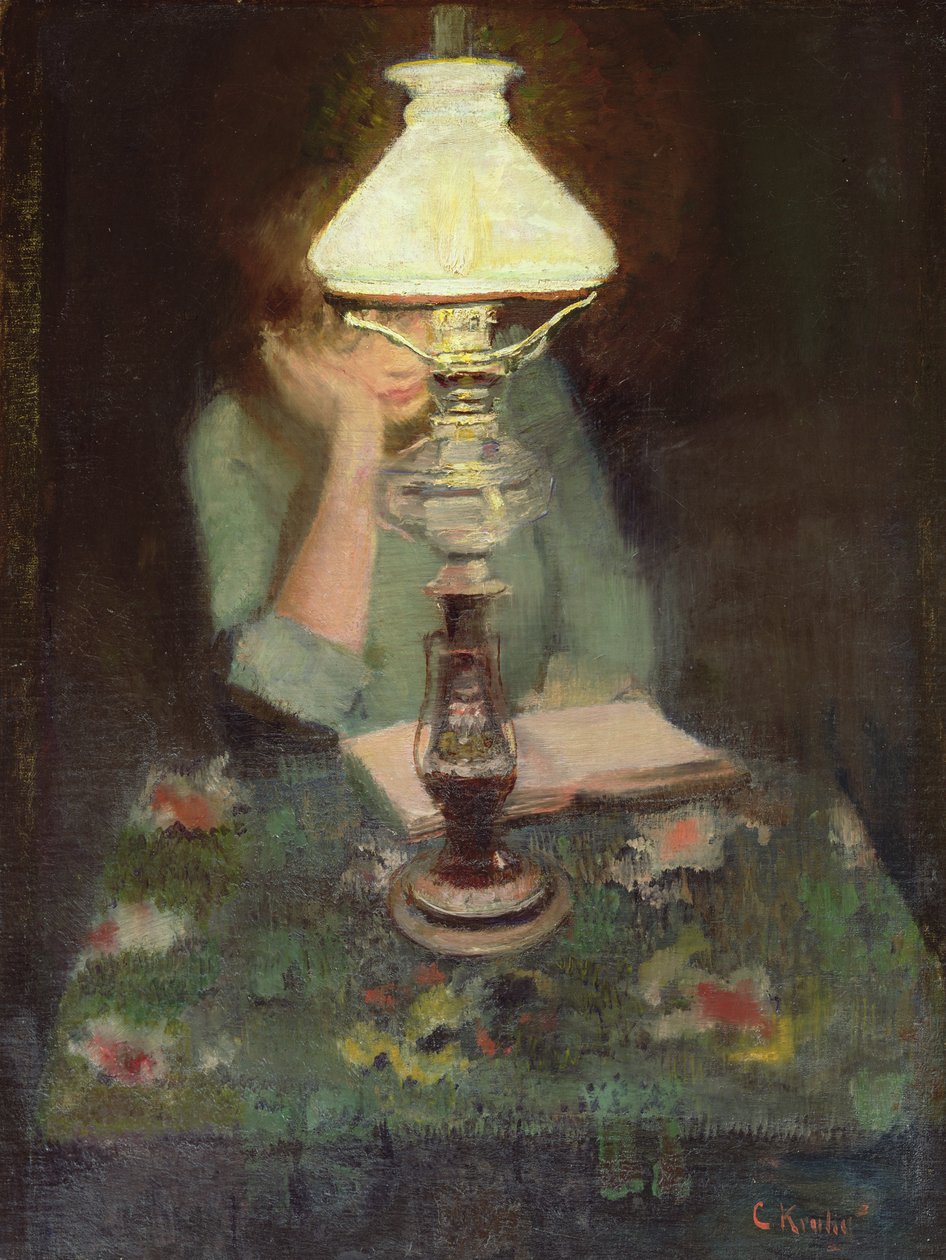 Oda med lampe (olie på lærred) af Christian Krohg