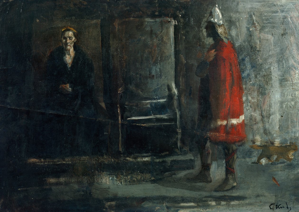 Queen Gunnhild receive message about Erik Erikssønenes death af Christian Krohg
