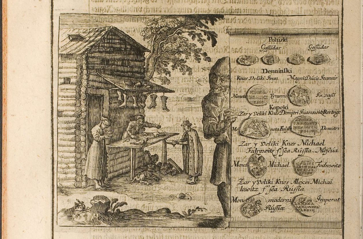 Penge og handel med Muscovy Illustration fra rejser til den store hertug af Muscovy og kongen af af Christian Lorenzen Rothgiesser