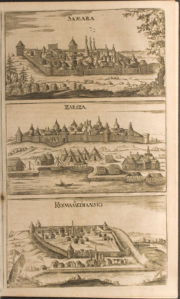 Samara, Tsaritsyn og Kozmodemyansk Illustration fra rejser til den store hertug af Muscovy og af Christian Lorenzen Rothgiesser