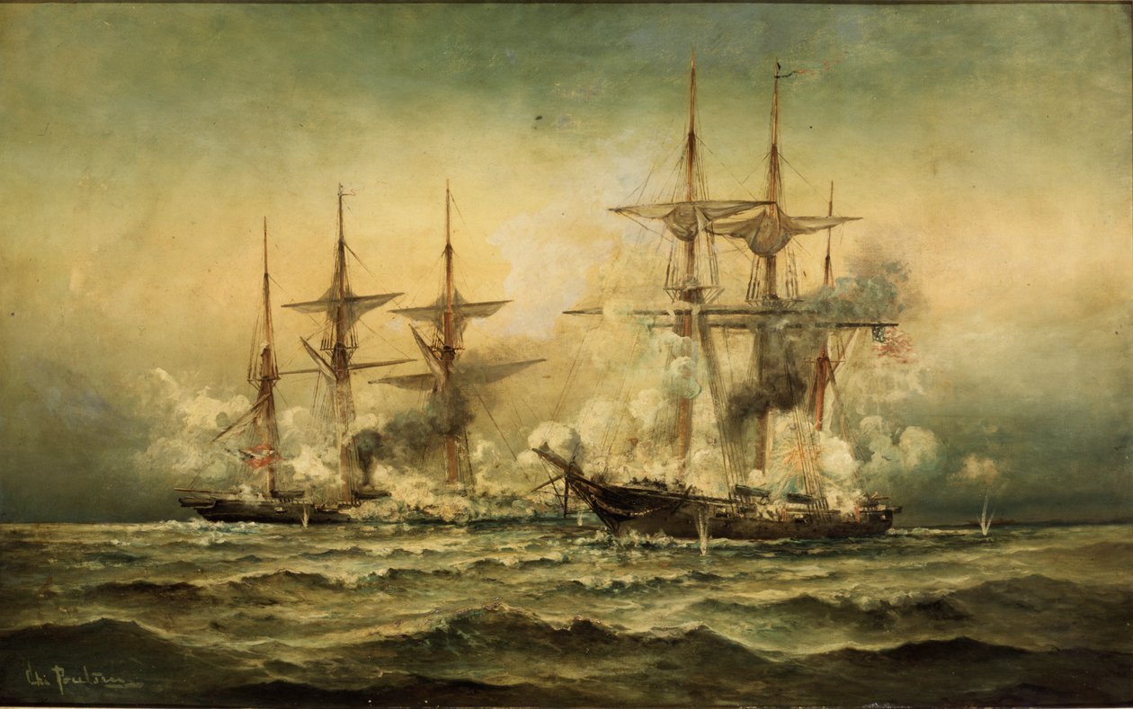 Kearsarge og Alabama ud for Cherbourg Havn i Frankrig, 19. juni 1864, ca. 1870 af Christian Poulsen