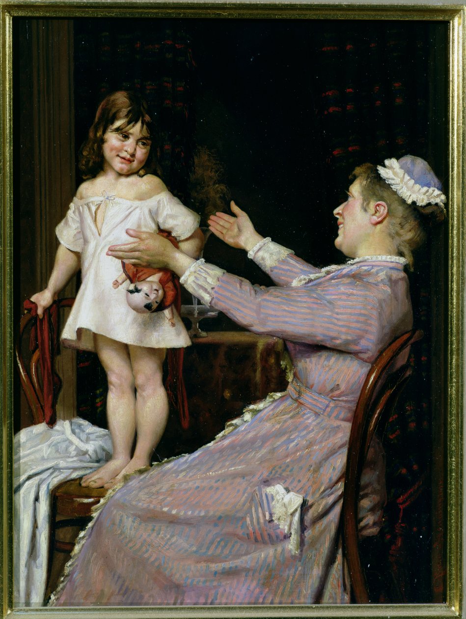 Lille pige med en dukke og hendes sygeplejerske, 1896 af Christian Pram Henningsen