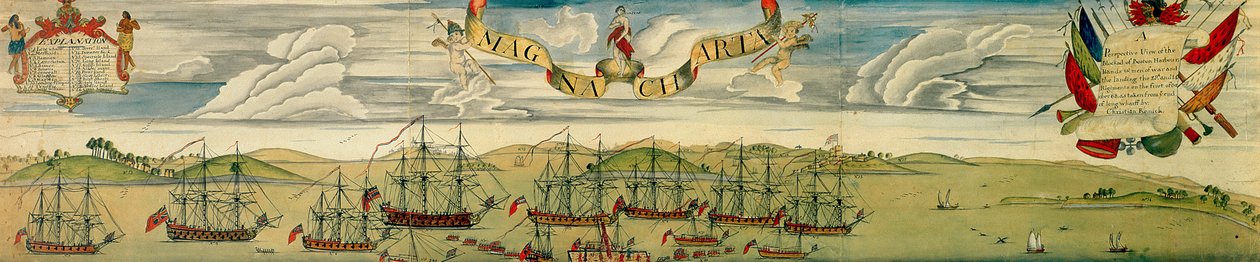 A Perspective View of Blockade of Boston Harbour, c.1768 (wc på papir) af Christian Remick
