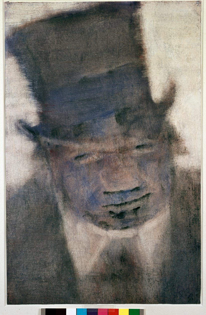 Manden med høj hat Maleri med Gouache og blyant af Christian Rohlfs af Christian Rohlfs
