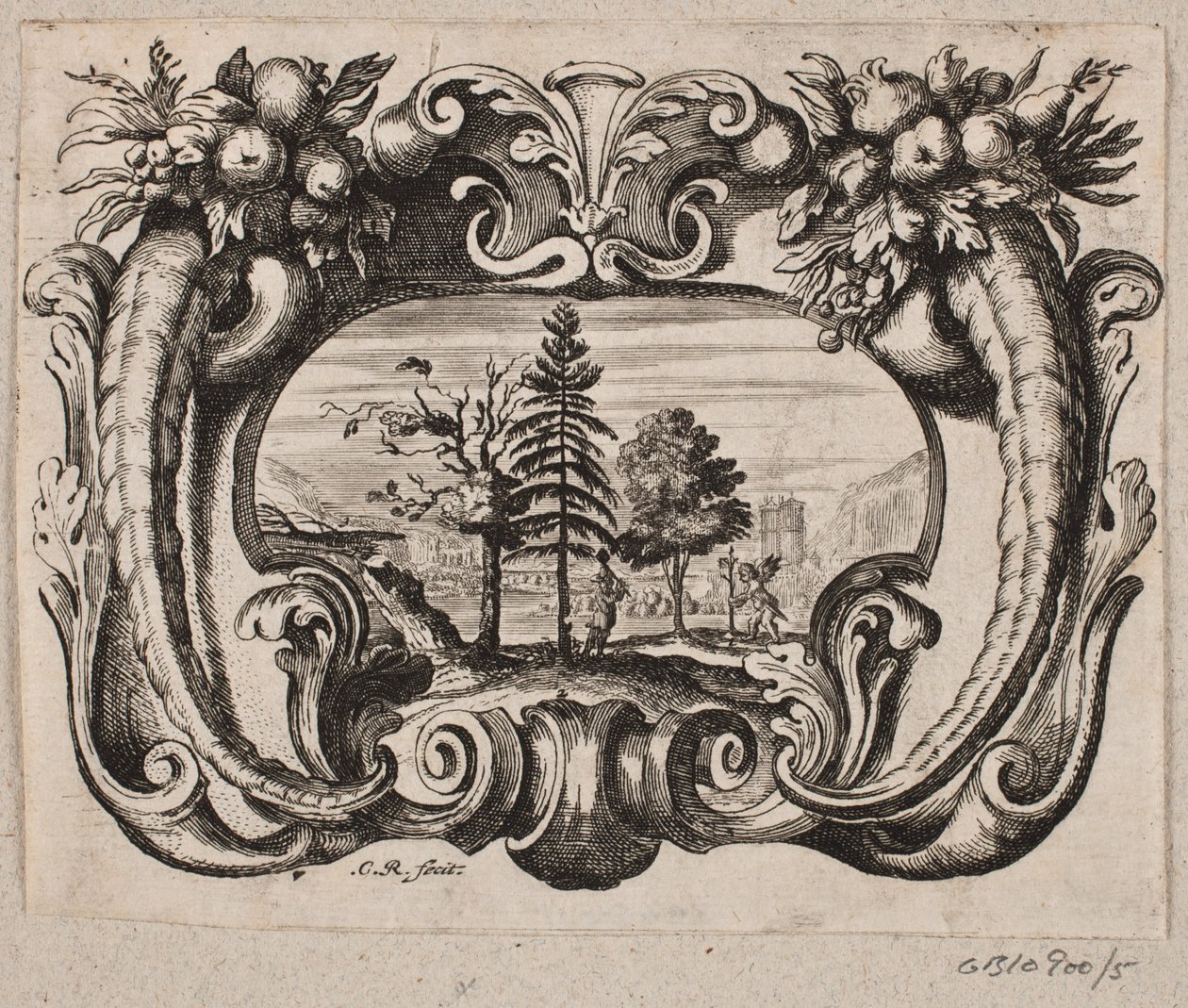 Emblem med en gartner og en amorin, som planter et træ af Christian Rothgiesser