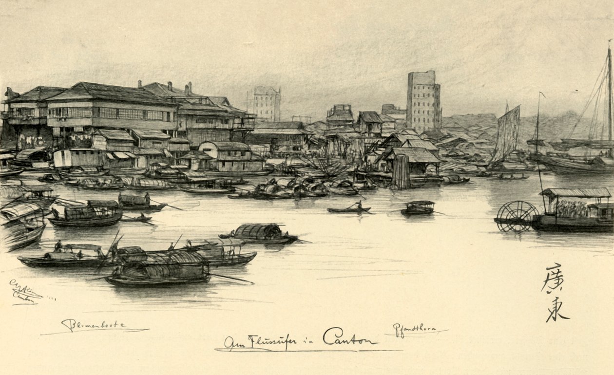 Både på Pearl River, Kanton, Kina, 1898. af Christian Wilhelm Allers