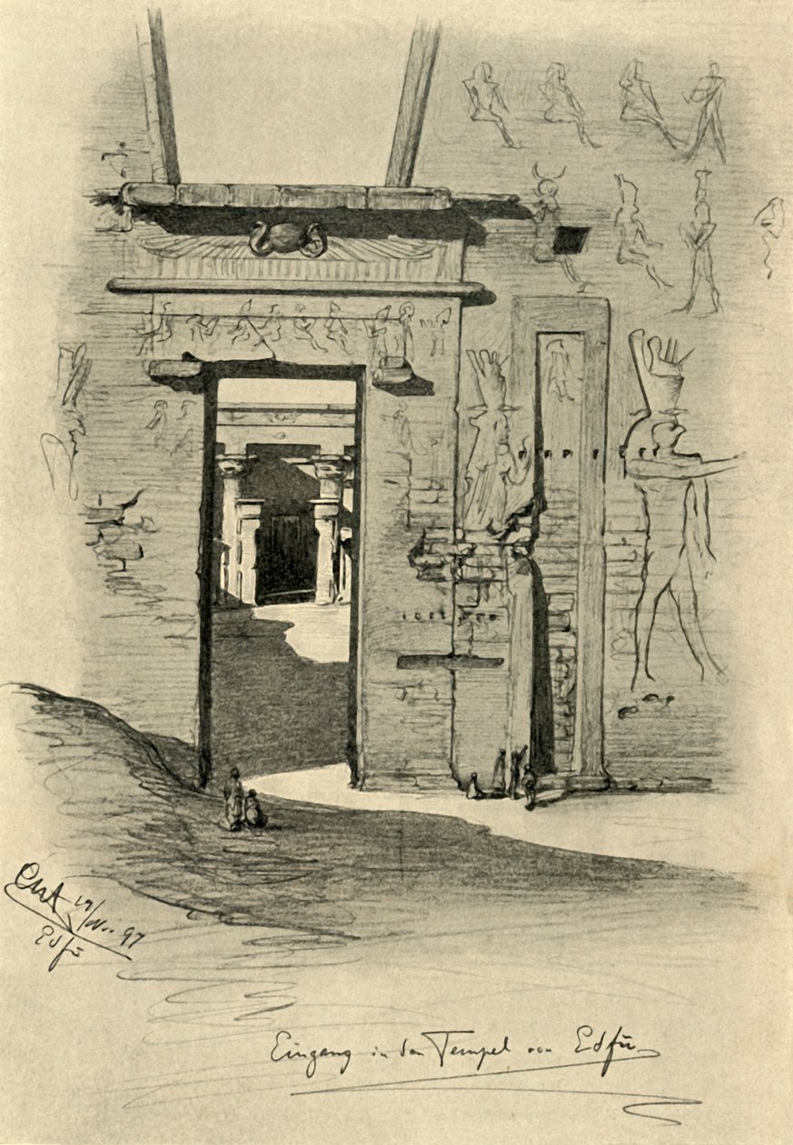 Indgang til templet i Edfu, Egypten, 1898. af Christian Wilhelm Allers