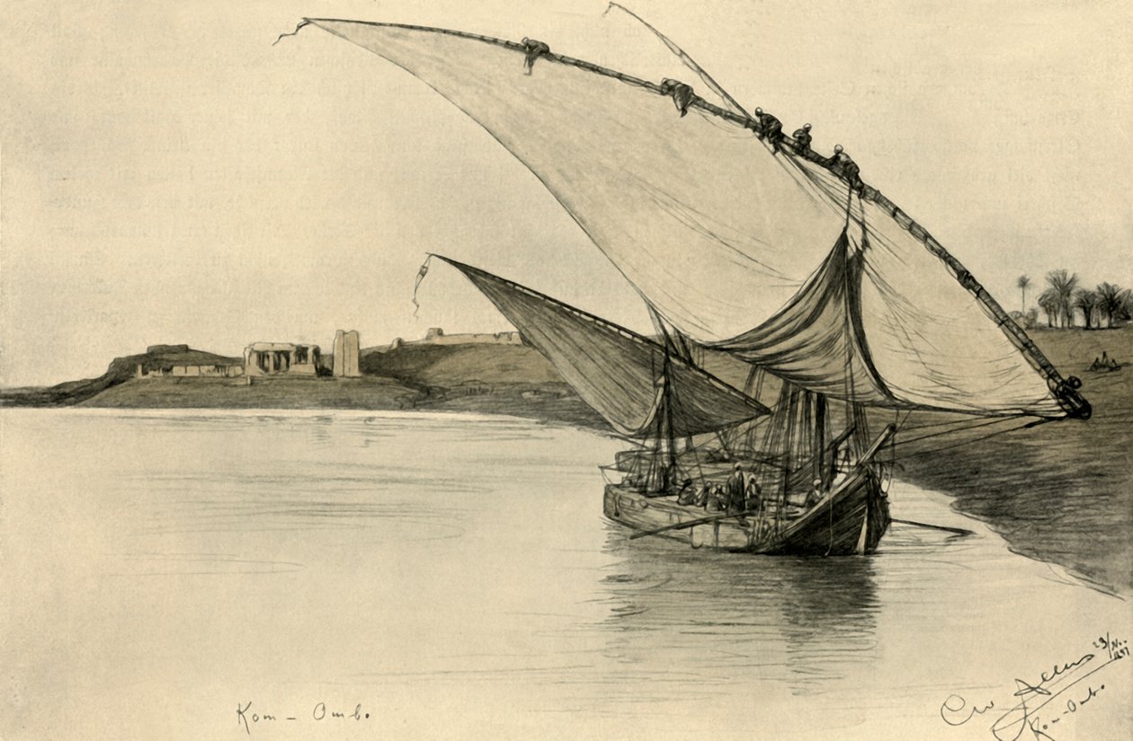 Felucca på Nilen ved Kom Ombo, Egypten, 1898. af Christian Wilhelm Allers