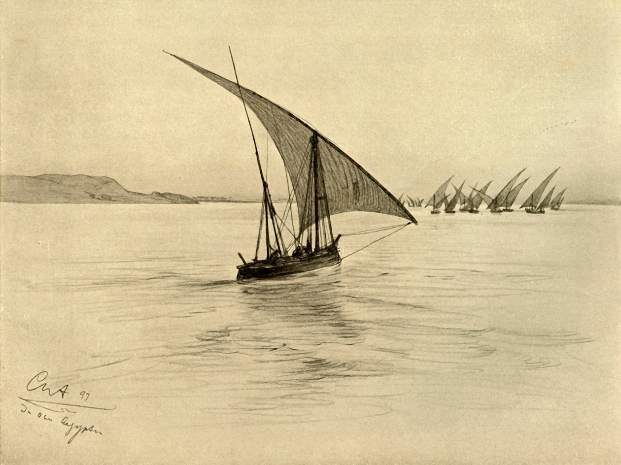 Feluccas ved Nilen, Kairo, Egypten, 1898. af Christian Wilhelm Allers