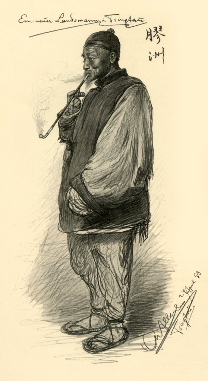 Mand ryger pibe, Tsingtao, Kina, 1898. af Christian Wilhelm Allers