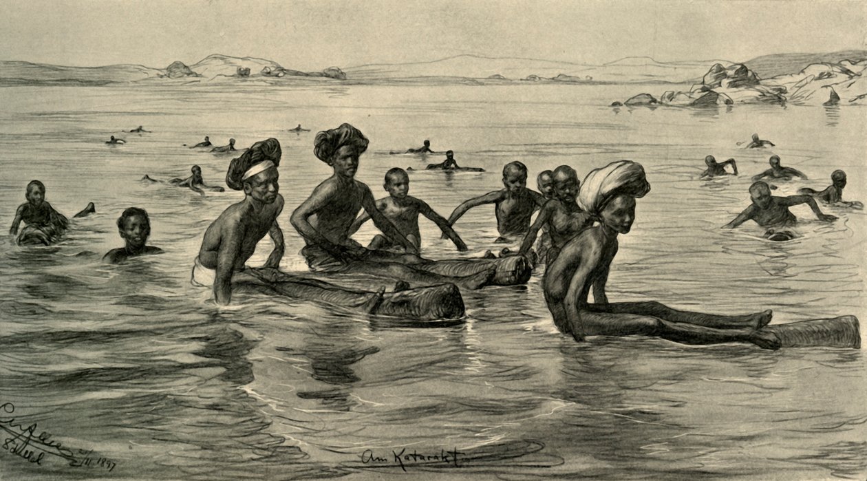 Mænd i Nilen ved den første grå stær, Egypten, 1898. af Christian Wilhelm Allers
