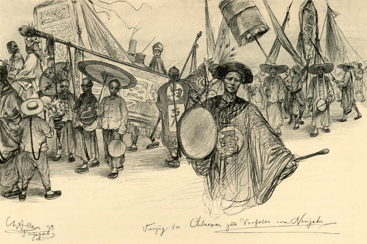 Nytårsparade, Singapore, 1898. af Christian Wilhelm Allers