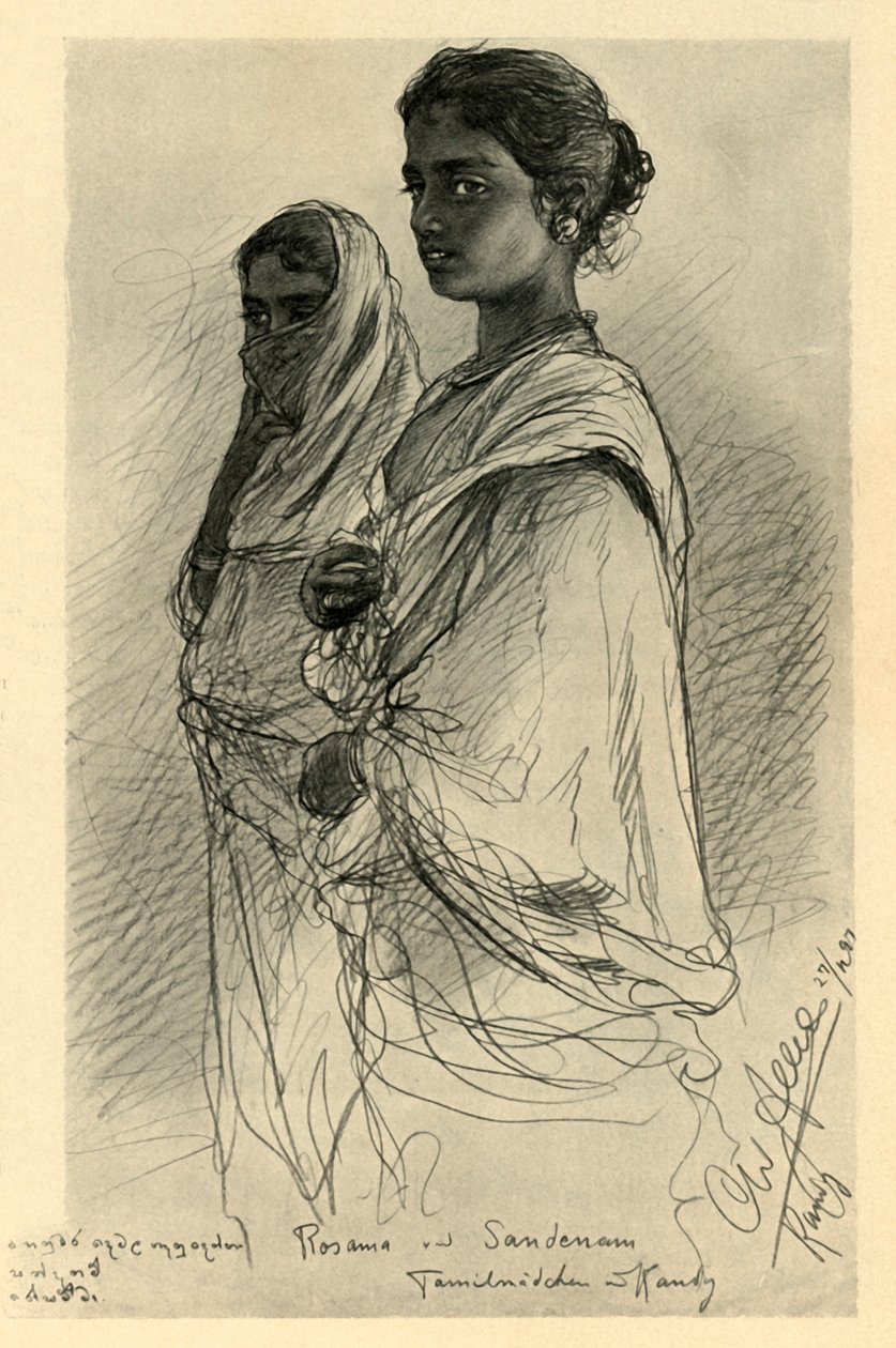 Rosama og Sandenam, tamilske piger, Kandy, Ceylon, 1898. af Christian Wilhelm Allers