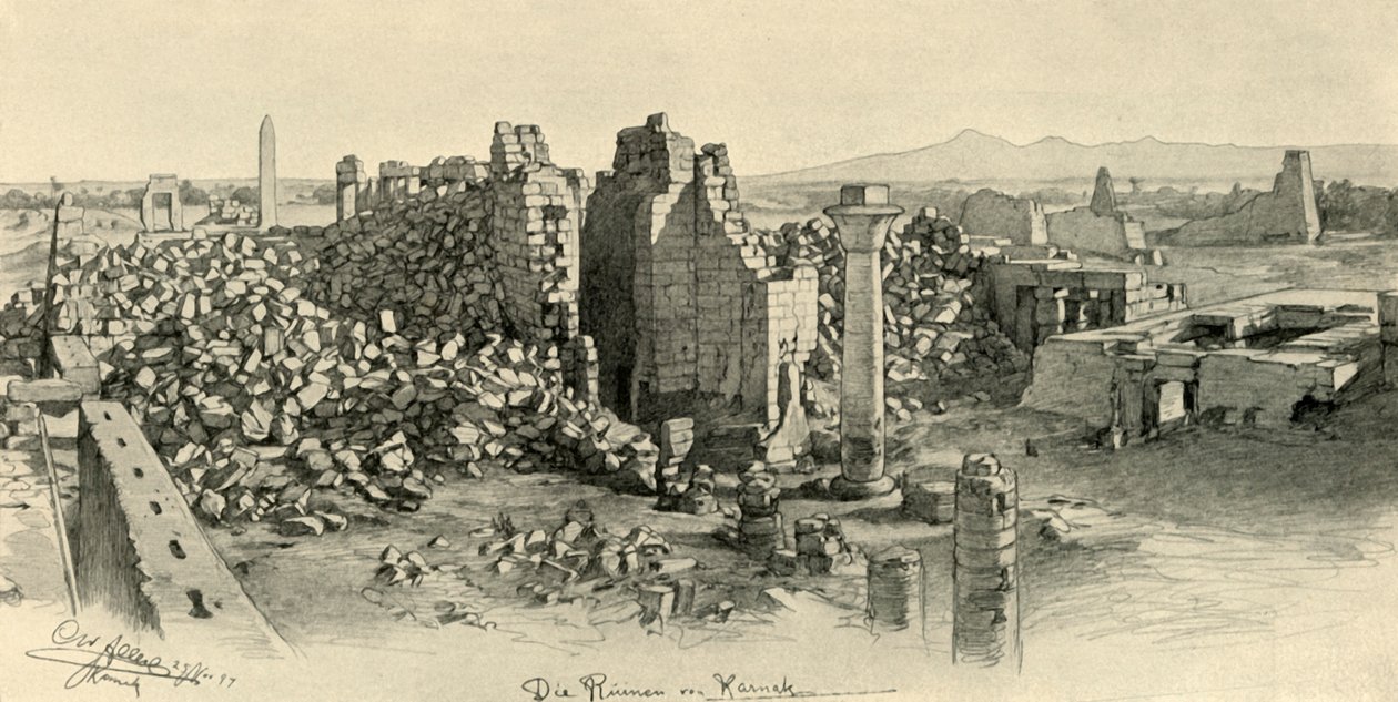 Ødelagte templer i Karnak, Egypten, 1898. af Christian Wilhelm Allers