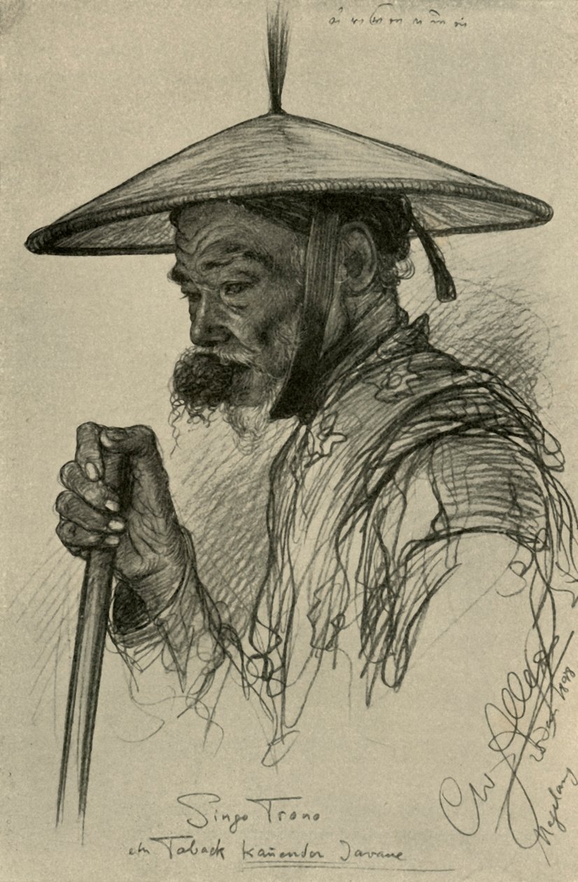 Singo Trono - mand, der tygger tobak, Magelang, Java, 1898. af Christian Wilhelm Allers