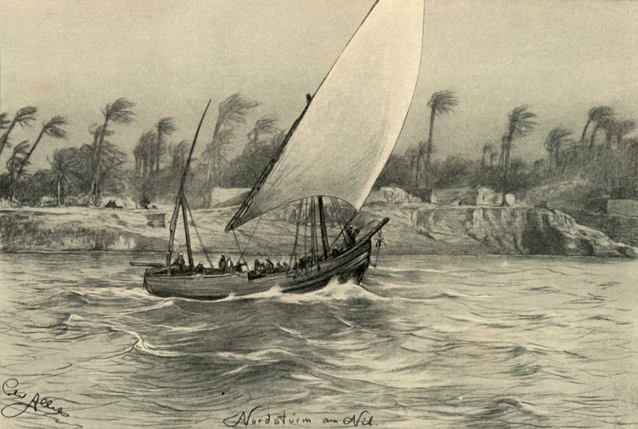 Storm fra nord på Nilen, Egypten, 1898. af Christian Wilhelm Allers