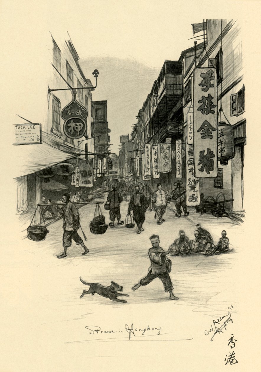 Street i Hong Kong, 1898. af Christian Wilhelm Allers