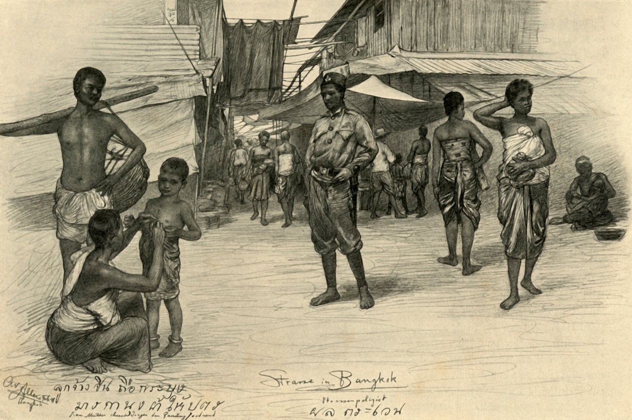 Gadescene, Bangkok, Siam, 1898. af Christian Wilhelm Allers