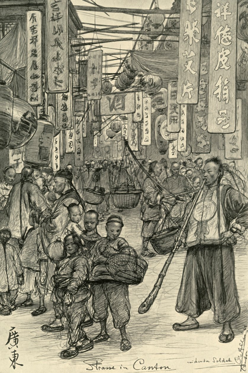 Gadescene, Kanton, Kina, 1898. af Christian Wilhelm Allers