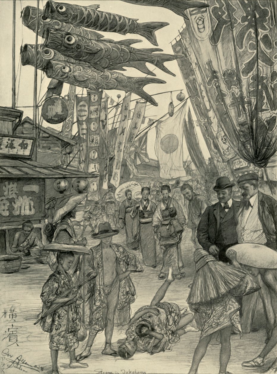 Gadescene, Yokohama, Japan, 1898. af Christian Wilhelm Allers
