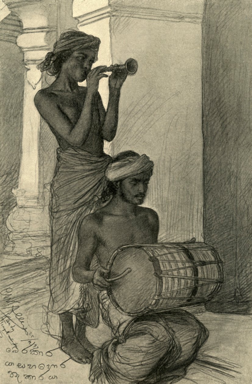 Tempelmusikanter, Kandy, Ceylon, 1898. af Christian Wilhelm Allers