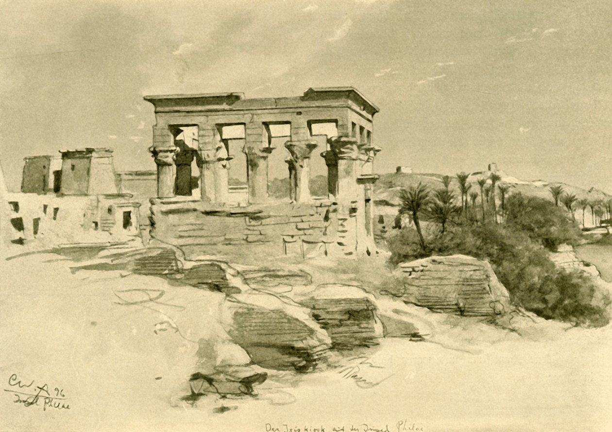 Isis-templet og Trajans kiosk på øen Philae, Egypten, 1898. af Christian Wilhelm Allers
