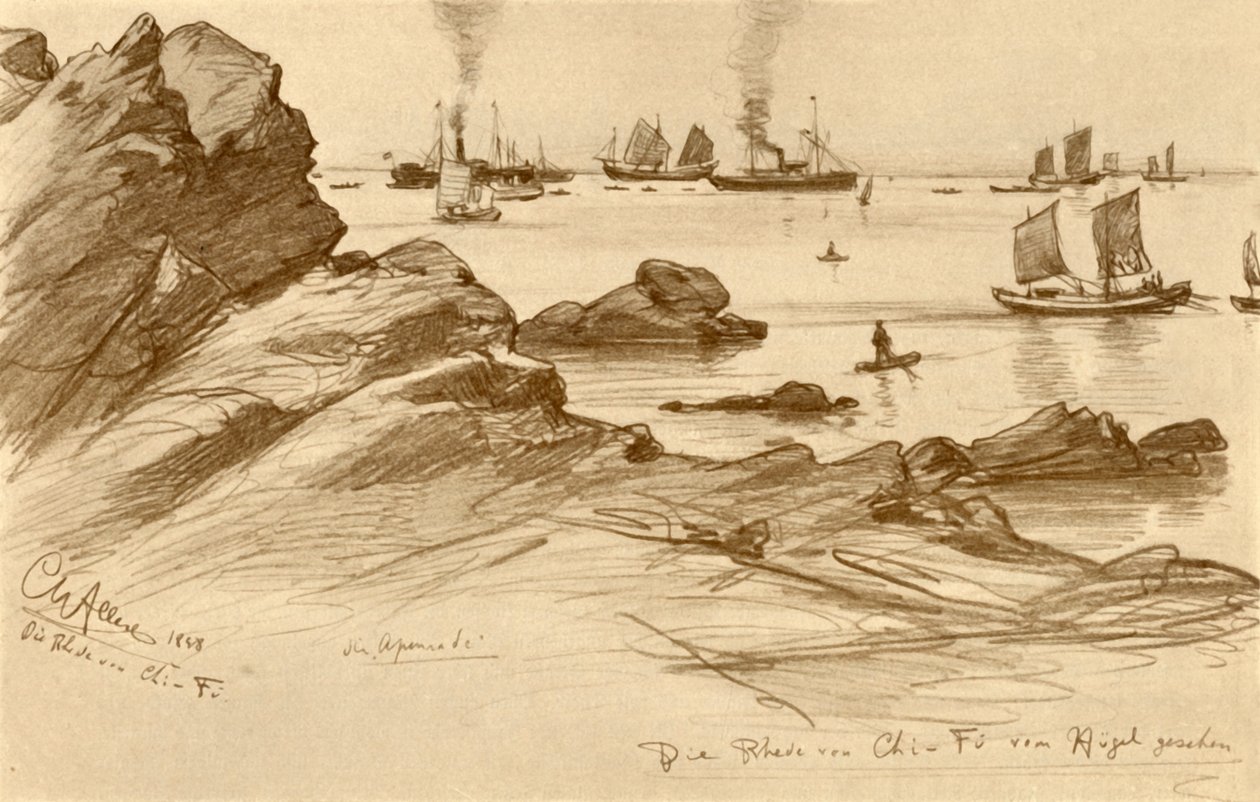 Vejene ved Chefoo set fra bakkerne, Kina, 1898. af Christian Wilhelm Allers