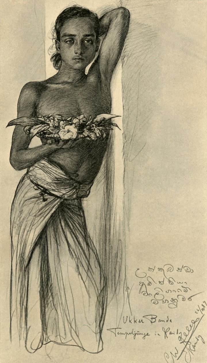 Ukku Banda, ung mand ved et tempel, Kandy, Ceylon, 1898. af Christian Wilhelm Allers